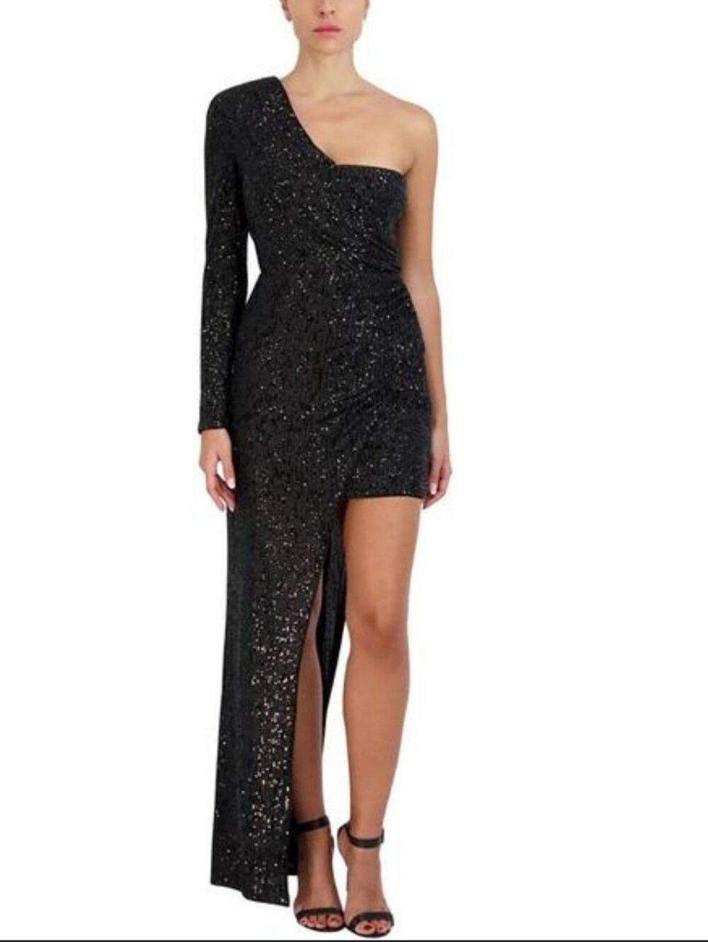 ✨️ BCBGMaxAzria NWT Black Sequin Asymmetrical Cocktail Dress Gown